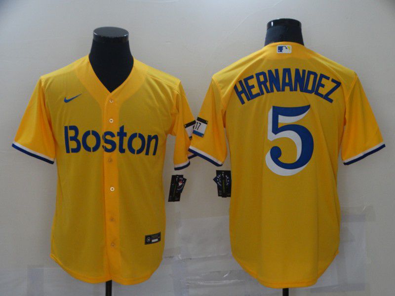 Men Boston Red Sox #5 Hernandez Yellow City Edition Game 2021 Nike MLB Jerseys